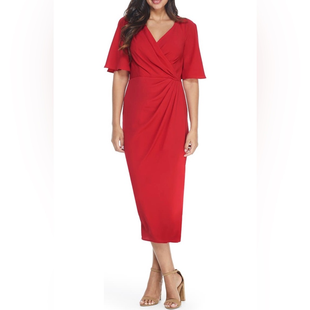 Maggy London Flutter Sleeve Faux Wrap Red dress size 2